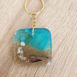 Porte-clés - Plage — porte-clef en résine époxy fait main, pièce unique