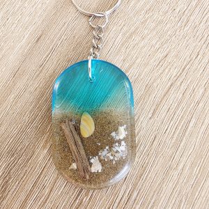 Porte-clés - Plage — porte-clef en résine époxy fait main, pièce unique