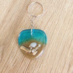 Porte-clés - Plage — porte-clef en résine époxy fait main, pièce unique