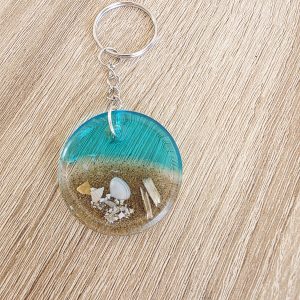 Porte-clés - Plage — porte-clef en résine époxy fait main, pièce unique